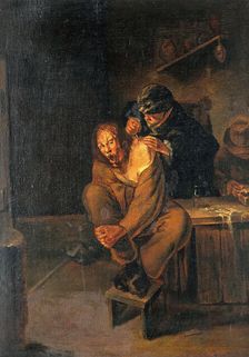 A surgeon operating on a man's shoulder, c1640s. Creator: Unknown