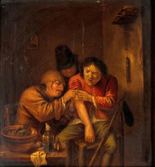 A surgeon attending to a man's arm, c1630s. Creator: Unknown