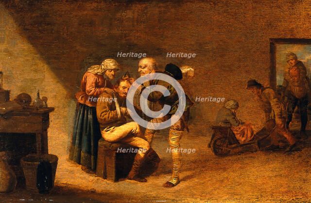 A surgeon attending to a man's head, c1630s. Creator: Pieter Jansz. Quast.
