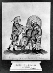 A surgeon-apothecary bleeding a patient, his servant boy catches the drops. Creator: Unknown