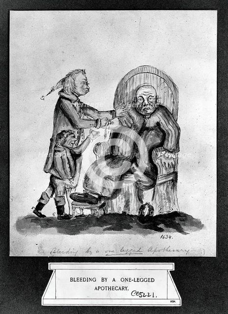 A surgeon-apothecary bleeding a patient, his servant boy catches the drops. Creator: Unknown.