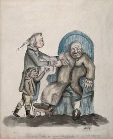 A surgeon-apothecary bleeding a patient, his servant boy catches the drops. Creator: Unknown