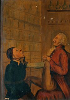 A surgeon-apothecary pulling out a man's tooth. Creator: Unknown