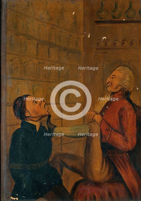A surgeon-apothecary pulling out a man's tooth. Creator: Unknown.