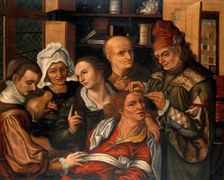 A surgeon extracting the stone of folly, 1561. Creator: Pieter Huys