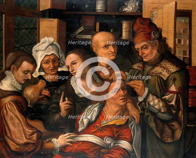 A surgeon extracting the stone of folly, 1561. Creator: Pieter Huys.
