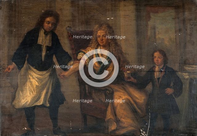 A surgeon letting blood from a man's arm, c1740s. Creator: Unknown.