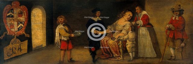 A surgeon letting blood from a woman's arm, c16th century. Creator: Unknown.
