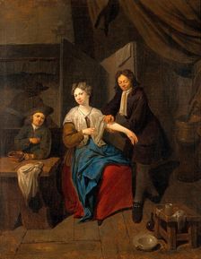 A surgeon preparing to let blood by cupping, his apprentice warming the cupping glass, c1710s. Creator: Jan Baptist Lambrechts