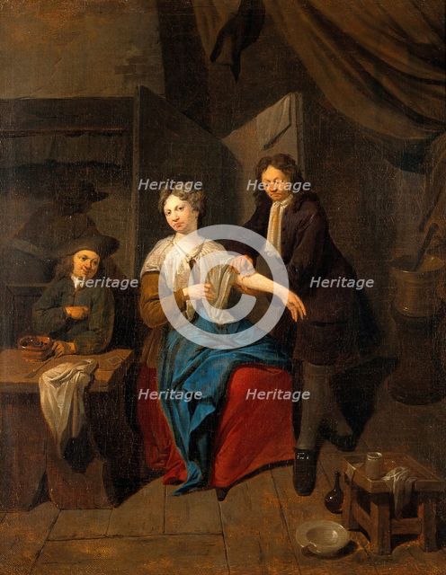 A surgeon preparing to let blood by cupping, his apprentice warming the cupping glass, c1710s. Creator: Jan Baptist Lambrechts.