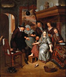 A surgeon preparing to let blood from the foot of a girl, in the presence of..., c1680s. Creator: Richard Brakenburgh