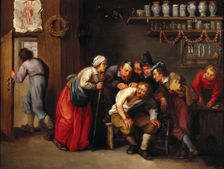 A surgeon removing a plaster from a man's back, with five people looking on, 1647/1667. Creator: Adriaen Rombouts