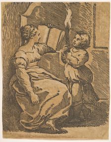 A Sybil reading facing right, ca. 1517-18. Creator: Ugo da Carpi