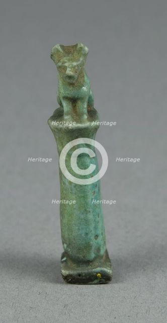 Amulet of a Cat Sitting on a Papyrus Column, Egypt, Third Intermediate Period, Dynasty 21-25... Creator: Unknown.