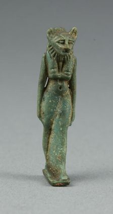 Amulet of a Lion-headed Walking Goddess, possibly Bastet, Egypt, Third Intermediate Period... Creator: Unknown