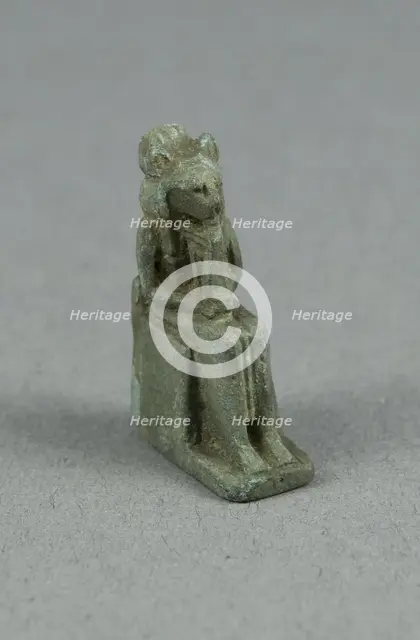 Amulet of a Seated Lion-headed Goddess Holding a Sistrum, possibly Bastet, Egypt, Third... Creator: Unknown.