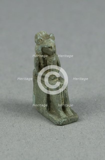 Amulet of a Seated Lion-headed Goddess Holding a Sistrum, possibly Bastet, Egypt, Third... Creator: Unknown.