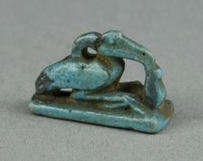 Amulet of the God Thoth as a Crouched Ibis with Feather of Maat, Egypt, Late Period-Ptolemaic... Creator: Unknown