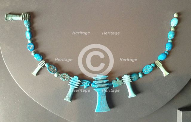 Amulets (string): Eye of Horus, Djed Pillars, Scarabs, Egypt, Third Intermediate-Late Period (?)... Creator: Unknown.