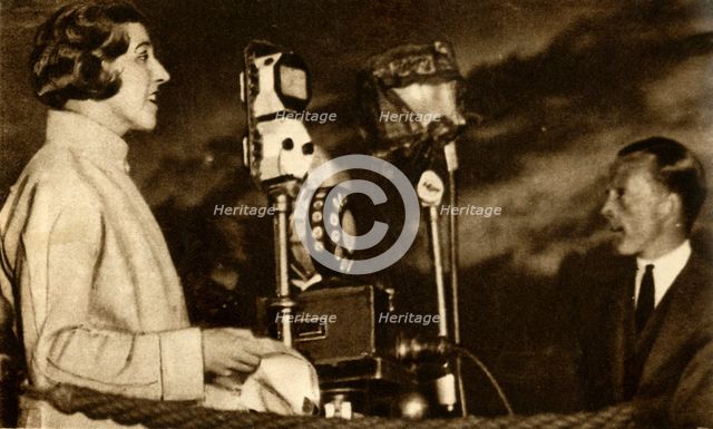 Amy Johnson broadcasting from Croydon Airport, 1930, (1933).  Creator: Unknown.