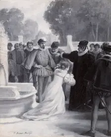 Amy Robsart at the foot of the queen, between 1890 and 1891. Creator: Tony Robert-Fleury