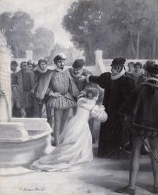 Amy Robsart at the foot of the queen, between 1890 and 1891. Creator: Tony Robert-Fleury