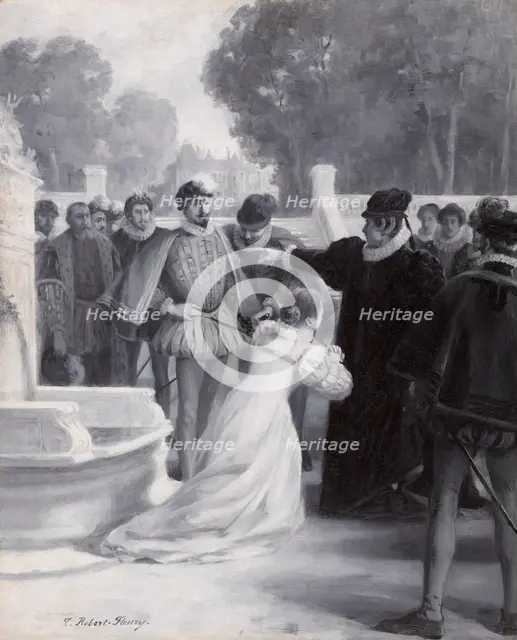 Amy Robsart at the foot of the queen, between 1890 and 1891. Creator: Tony Robert-Fleury.