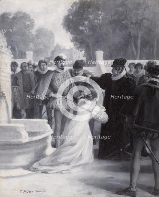 Amy Robsart at the foot of the queen, between 1890 and 1891. Creator: Tony Robert-Fleury.