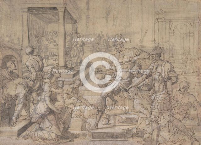 Amya Petitioning Faustus for the Custody of Saint Mamas, ca.1543. Creator: Jean Cousin.