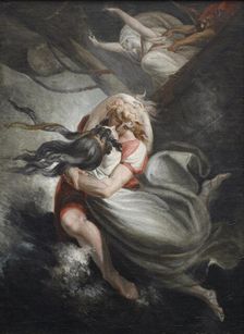 Amanda / Rezia throws herself with Huon into the sea, Fatime is held back by force, 1804-1805. Creator: Füssli (Fuseli), Johann Heinrich (1741-1825)