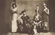 Amateur actors in drag, pose on stage as "The Blackthorns", (between 1910 and 1919?). Creator: Unknown