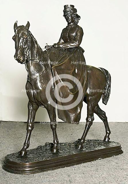 Amazon: Mme. L. Riding Monte Cristo, Pure-Bred English Horse, 1865. Creator: Pierre-Jules Mene.