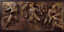 Amazon fighting with a Greek and wounded Amazon supported by companion, 1819. Creator: Unknown