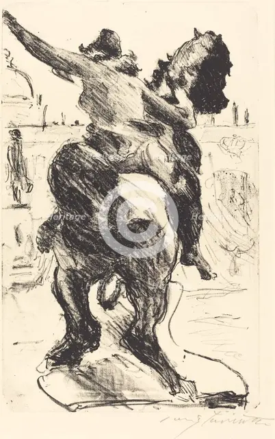 Amazonenstatue auf der Freitreppe des Alten Museums (Statue of an Amazon..., 1916. Creator: Lovis Corinth.