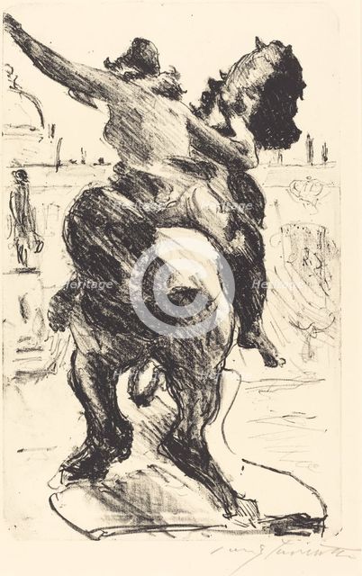 Amazonenstatue auf der Freitreppe des Alten Museums (Statue of an Amazon..., 1916. Creator: Lovis Corinth.