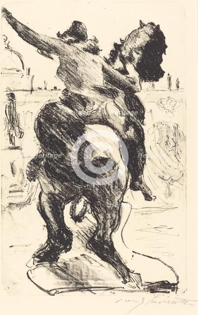 Amazonenstatue auf der Freitreppe des Alten Museums (Statue of an Amazon..., 1916. Creator: Lovis Corinth.