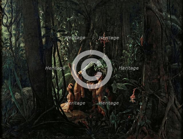 Amazonian Indians Worshiping the Sun God, ca 1860. Creator: Biard, François-August (1798-1882).