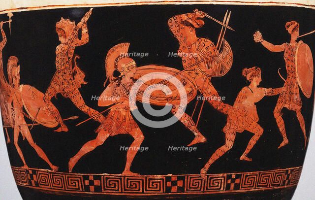 Amazonomachy (Battle of Greeks against Amazons). Lekythos, ca 420-410 BC. Creator: Eretria Painter (active final quarter of the 5th cen. BC.).