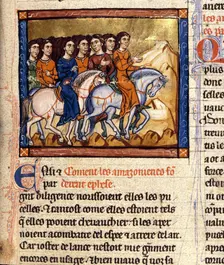 Amazons. From Histoire ancienne jusqu'à César by Wauchier de Denain, c. 1260-1270. Creator: Anonymous
