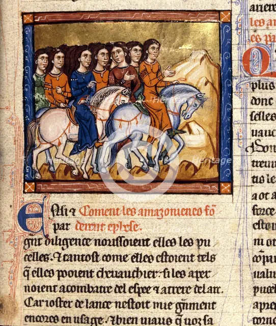 Amazons. From Histoire ancienne jusqu'à César by Wauchier de Denain, c. 1260-1270. Creator: Anonymous.