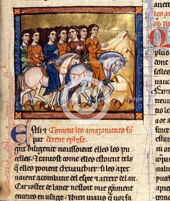Amazons. From Histoire ancienne jusqu'à César by Wauchier de Denain, c. 1260-1270. Creator: Anonymous.