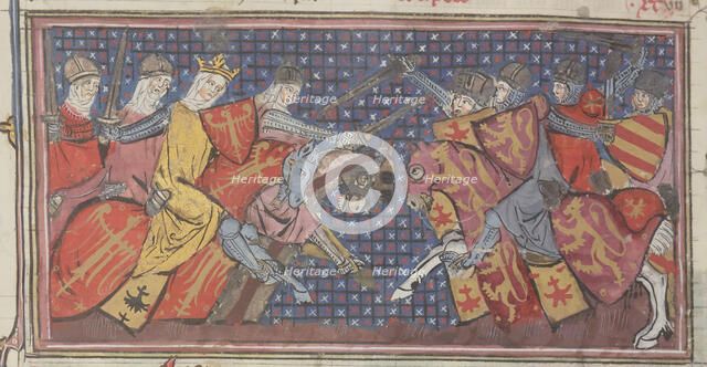 Amazons in battle. From Speculum historiale by Vincent de Beauvais, 1334. Creator: Maître de Fauvel (active 1314-1340).