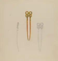 Amber Hairpin, 1935/1942. Creator: Unknown