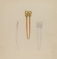 Amber Hairpin, 1935/1942. Creator: Unknown