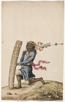 Ambonese dancing warrior in blue robe, c.1675-c.1725. Creator: Anon