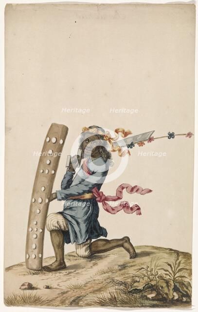 Ambonese dancing warrior in blue robe, c.1675-c.1725. Creator: Anon.