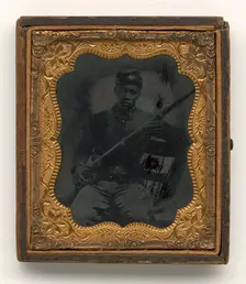 Ambrotype of Qualls Tibbs, 5th Sergeant, 27th U.S.C.T., Camp Delaware, Ohio, 1864 - 1865. Creator: Unknown