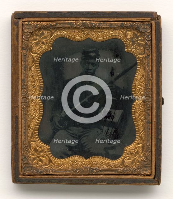 Ambrotype of Qualls Tibbs, 5th Sergeant, 27th U.S.C.T., Camp Delaware, Ohio, 1864 - 1865. Creator: Unknown.