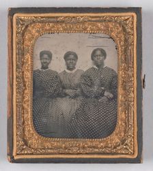Ambrotype of three women in dotted calico dresses, 1850-1870. Creator: Unknown