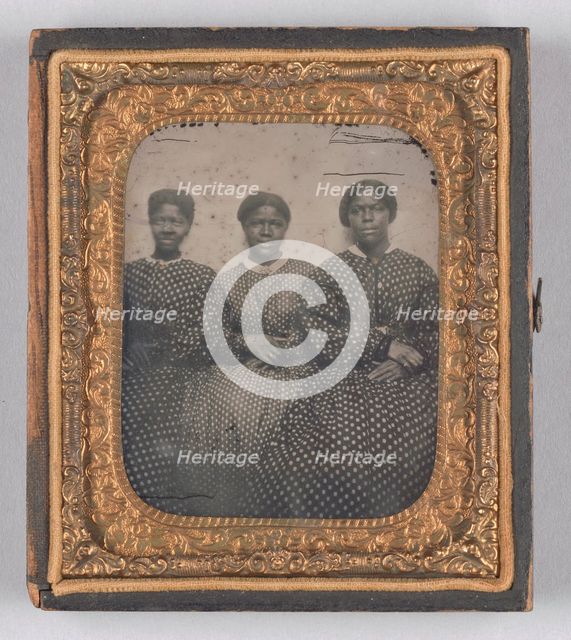 Ambrotype of three women in dotted calico dresses, 1850-1870. Creator: Unknown.